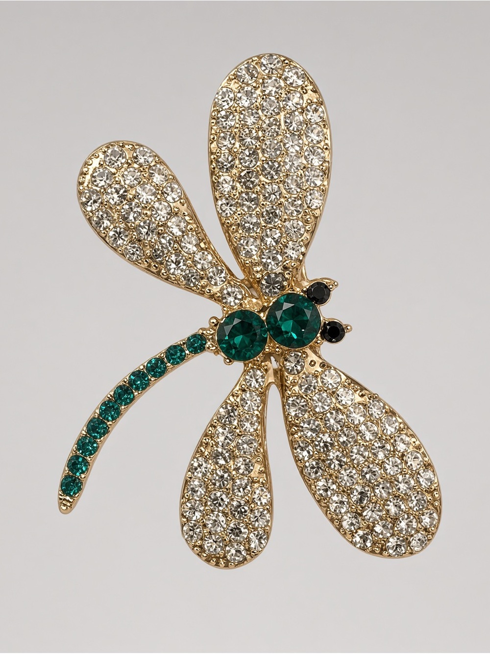 Dragon Fly rhinestone golden brooch